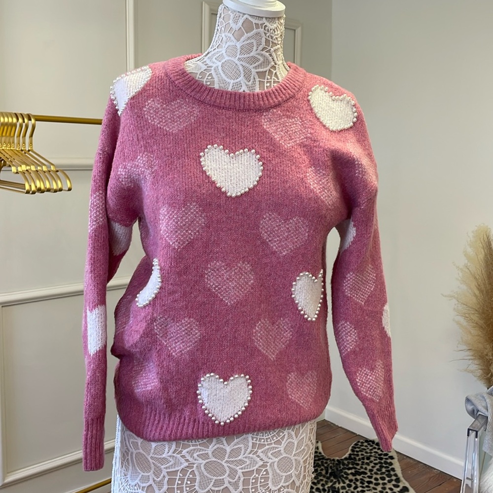 Pink Pearl Heart Sweater